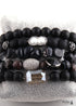 Boho Bracelet, RH Bracelet Set, Cubic Zircon Ball, Natural Stones, in Black and White